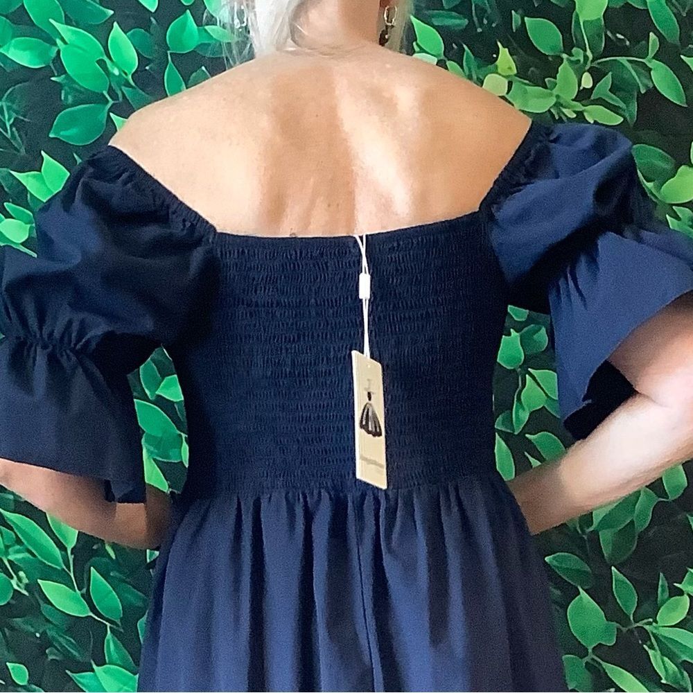 🌿 NWT Cottagecore Navy Milkmaid Midi Dress – Size M - Picture 7 of 13